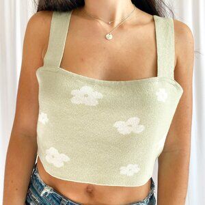 Knit Floral Tank Crop Top